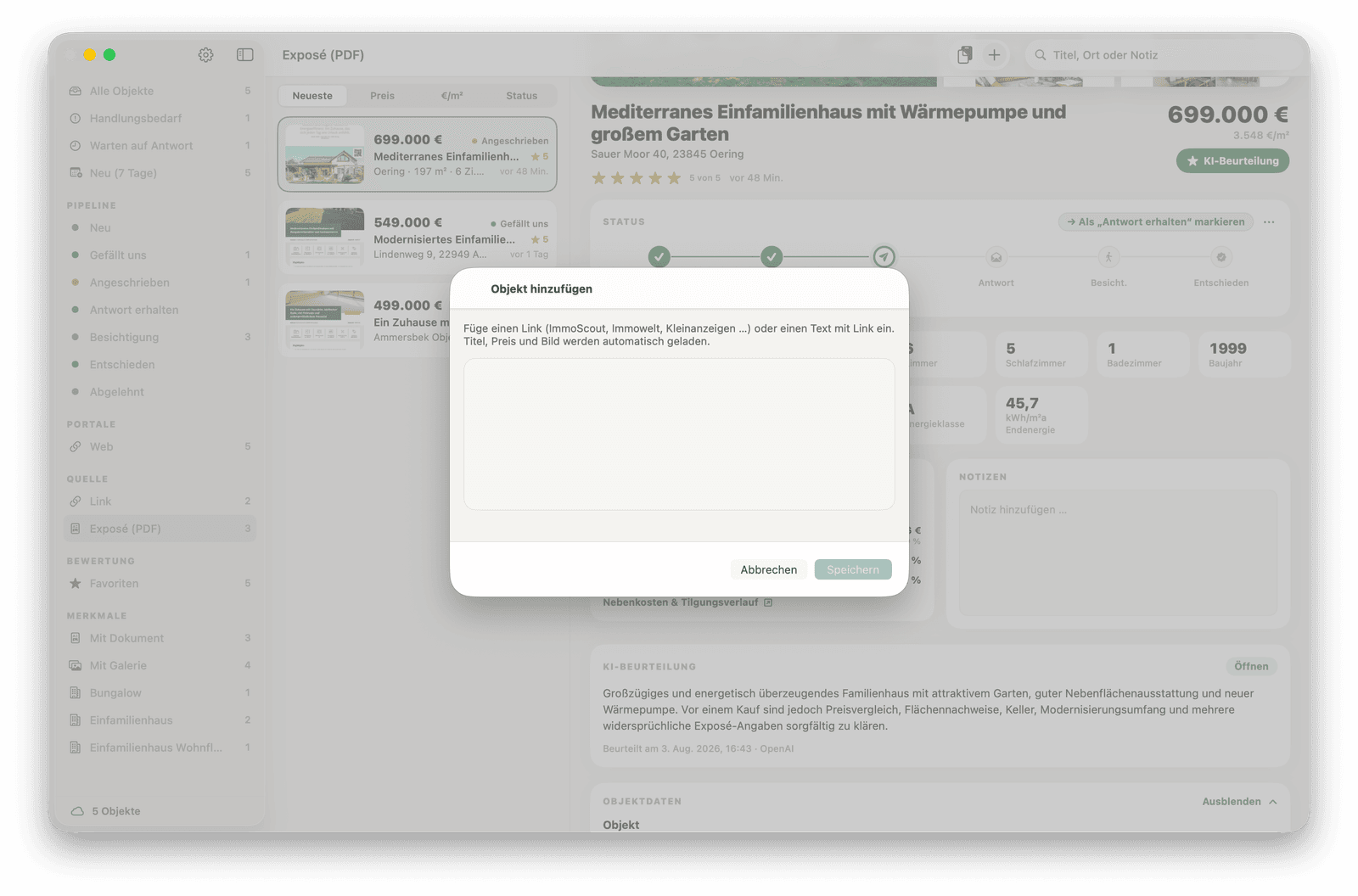 Immolike Dialog zum Hinzufügen eines Objekts per Link
