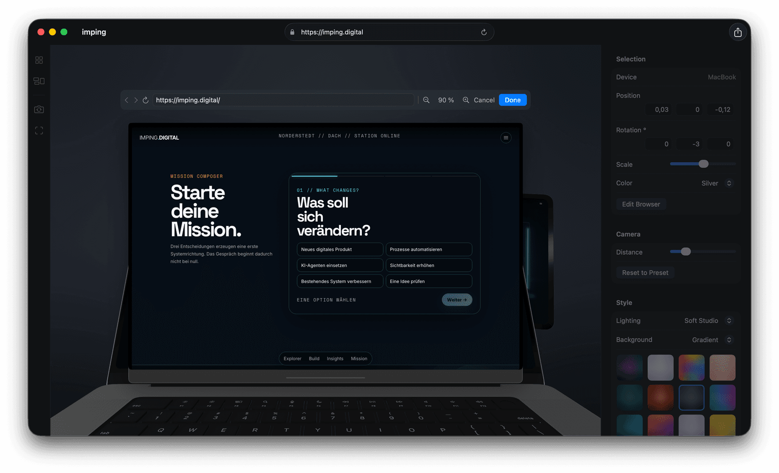 Focus-Browser in Webdm zum Navigieren auf einem Gerät