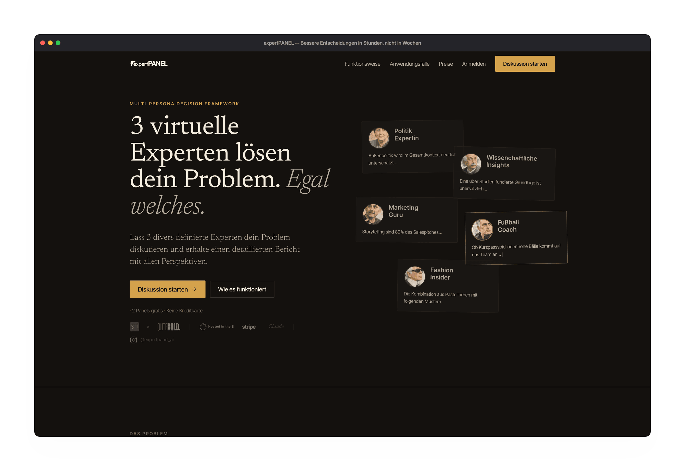 expertPANEL Landingpage mit Expertinnen-Karten und Call-to-Action