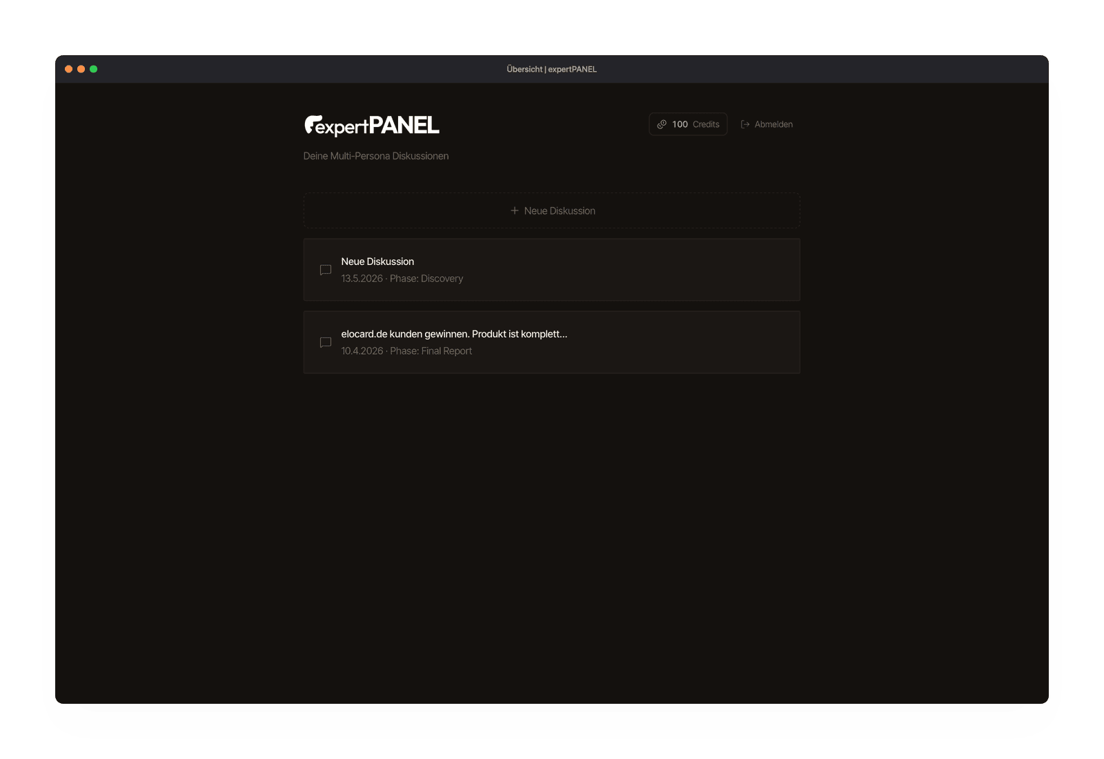 expertPANEL Übersicht mit Diskussionen und Credits