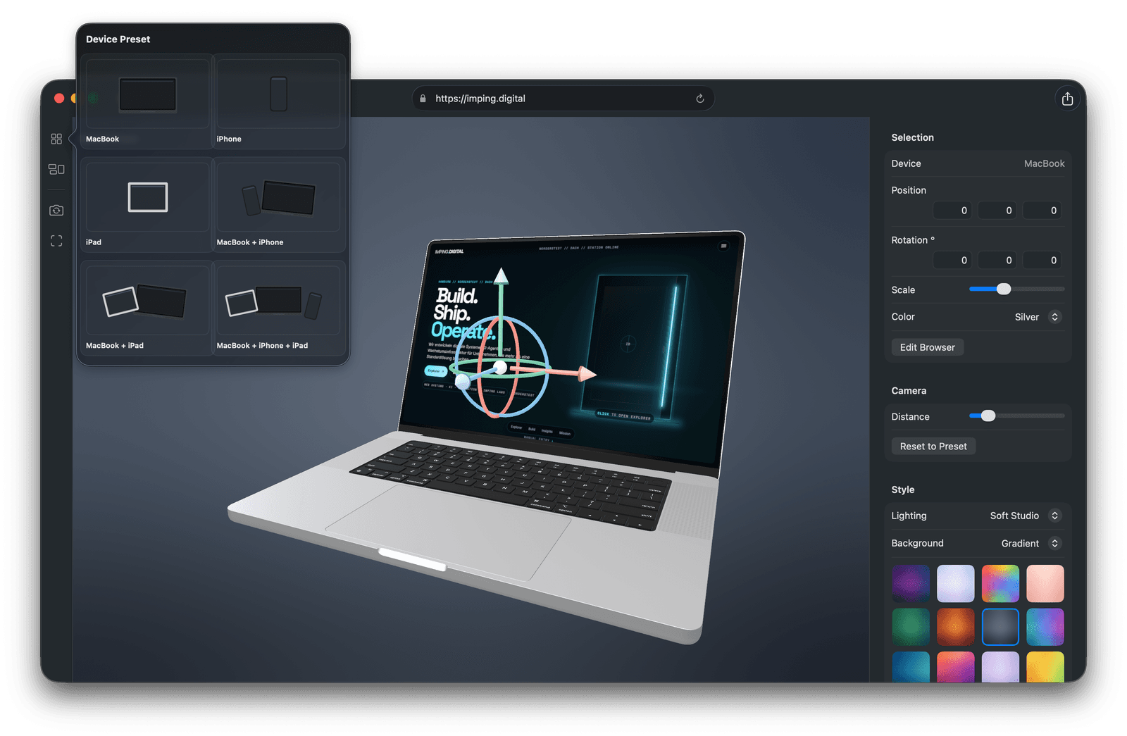 Webdm Geräte- und Anordnungs-Presets