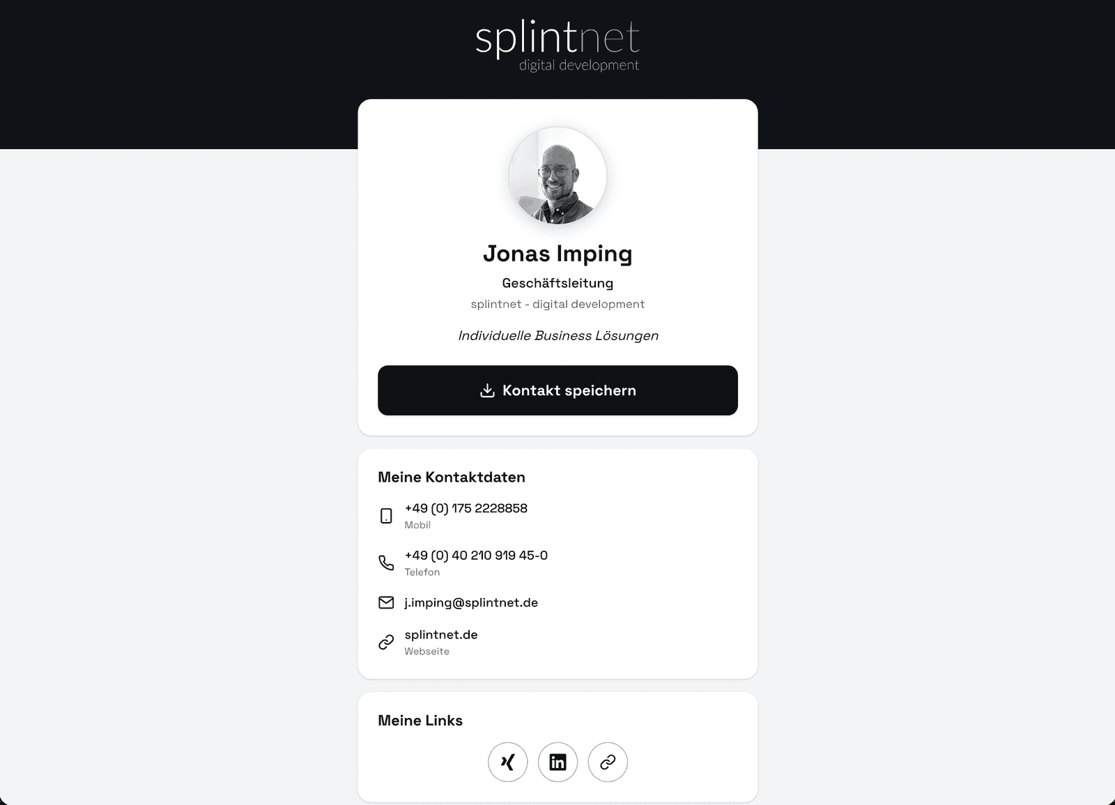 Öffentliches EloCard-Profil mit Kontakt-speichern-Button
